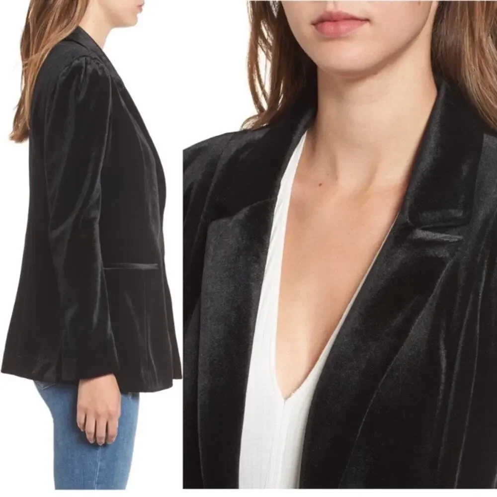 Nordstrom Leith Black Velour Blazer Sz XS